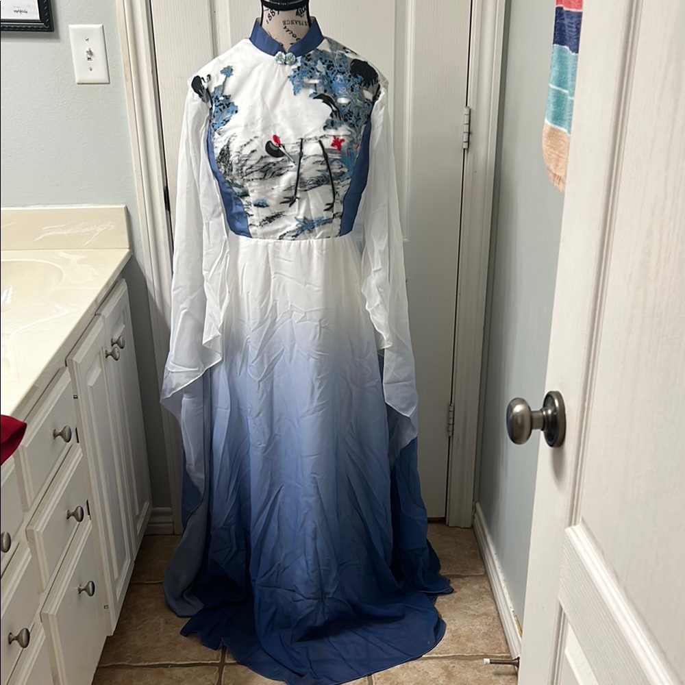 Elegant Blue and White Women's Prom Dress